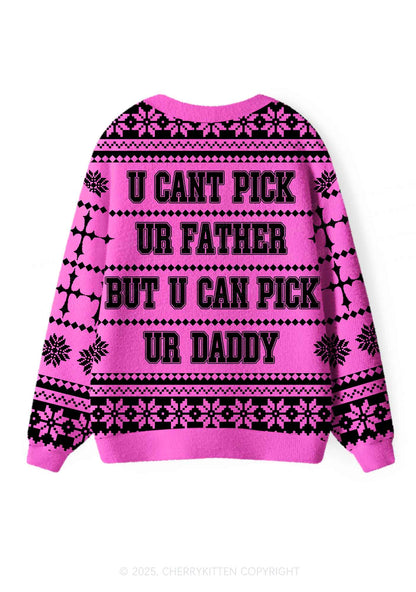 U Can Pick Ur Daddy Y2K Christmas Cardigan Knit Sweatshirt Cherrykitten