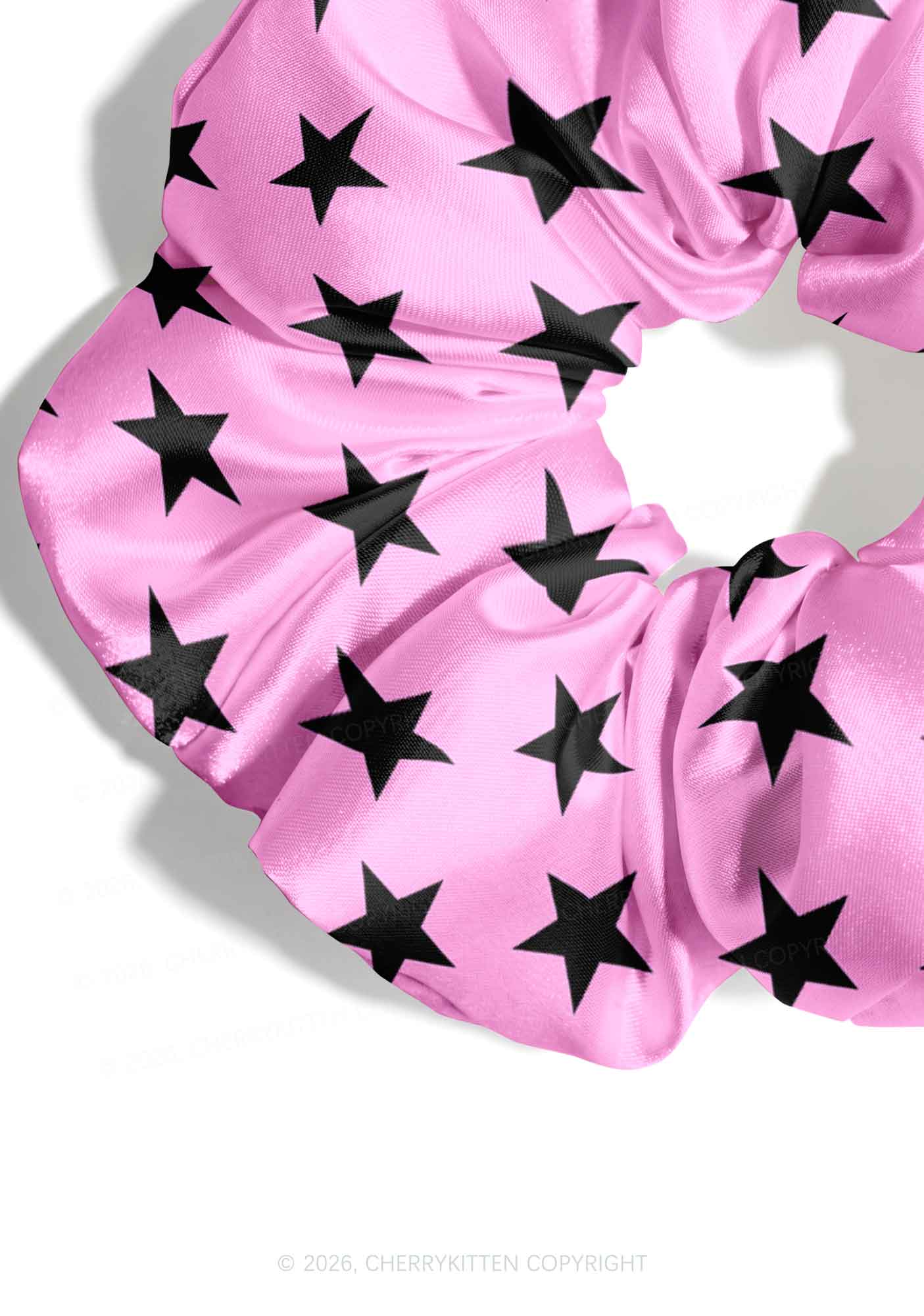 Black Star On Pink Y2K Hair Scrunchie Cherrykitten