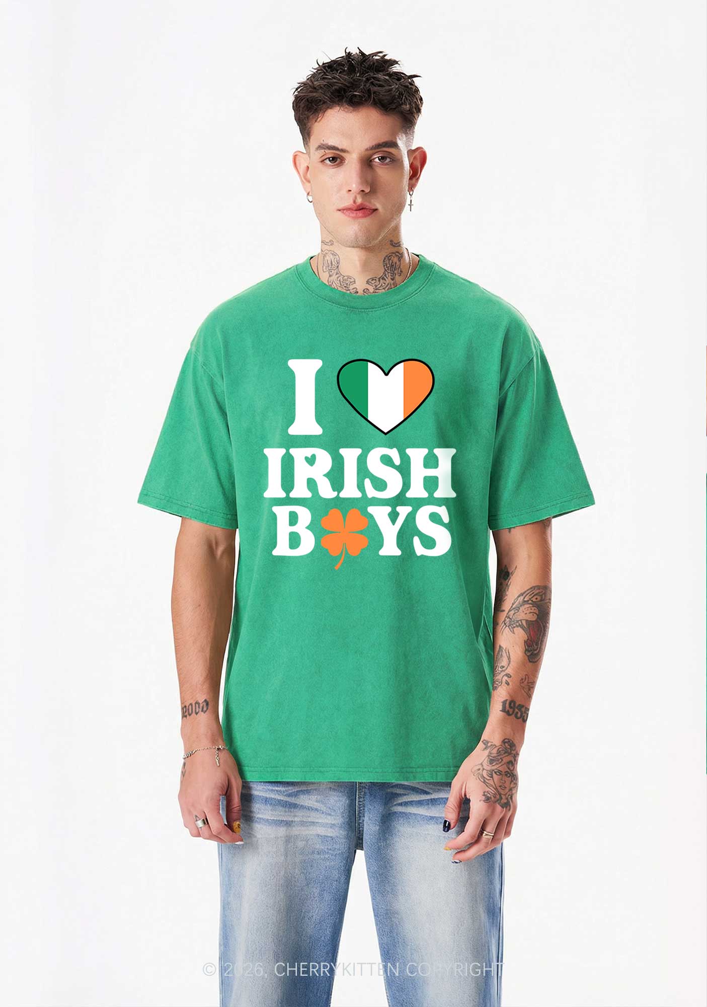 Irish Boy Shamrock St Patricks Y2K Washed Tee Cherrykitten