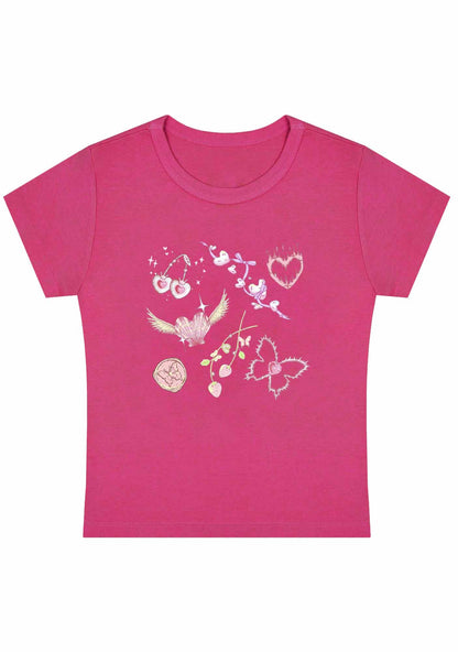 Curvy Pink Heart Butterfly Cherry Strawberry Baby Tee