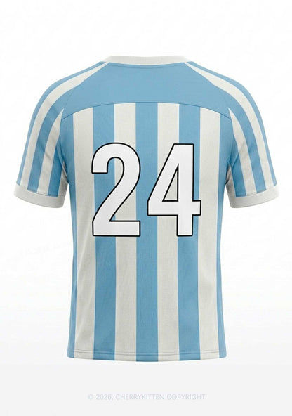 Blue White Stripes Faggot Pride Y2K Football Jersey Shirts Cherrykitten