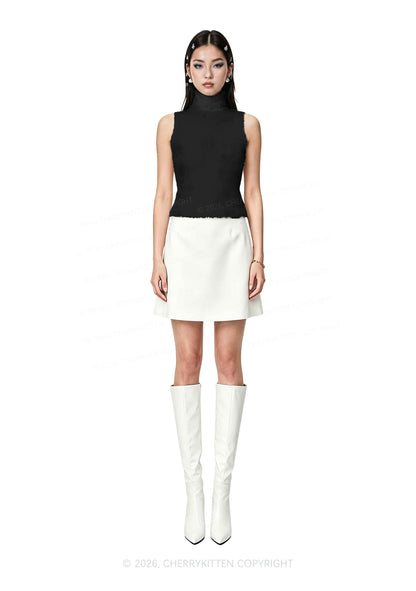 Plain Black Y2K Knit Turtleneck Tank Top Cherrykitten