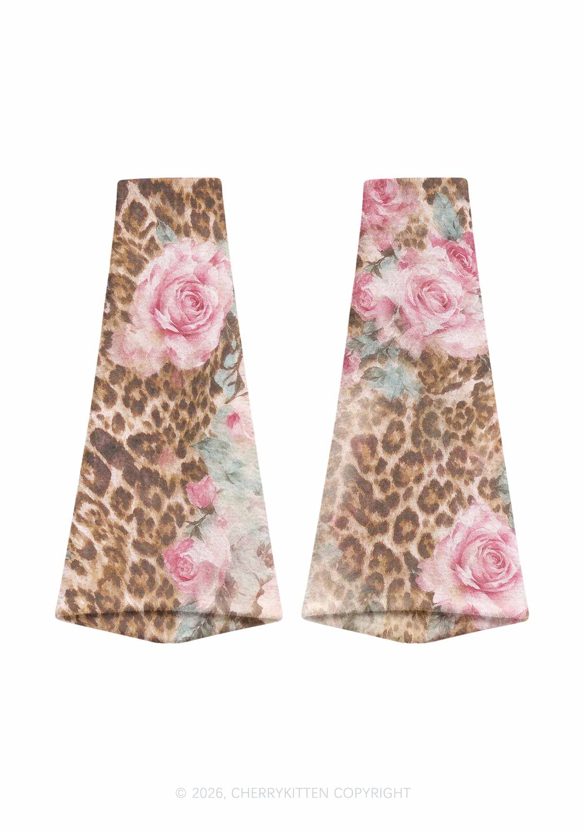 Pink Rose Leopard Y2K Print Fuzzy Flared Leg Warmers Cherrykitten
