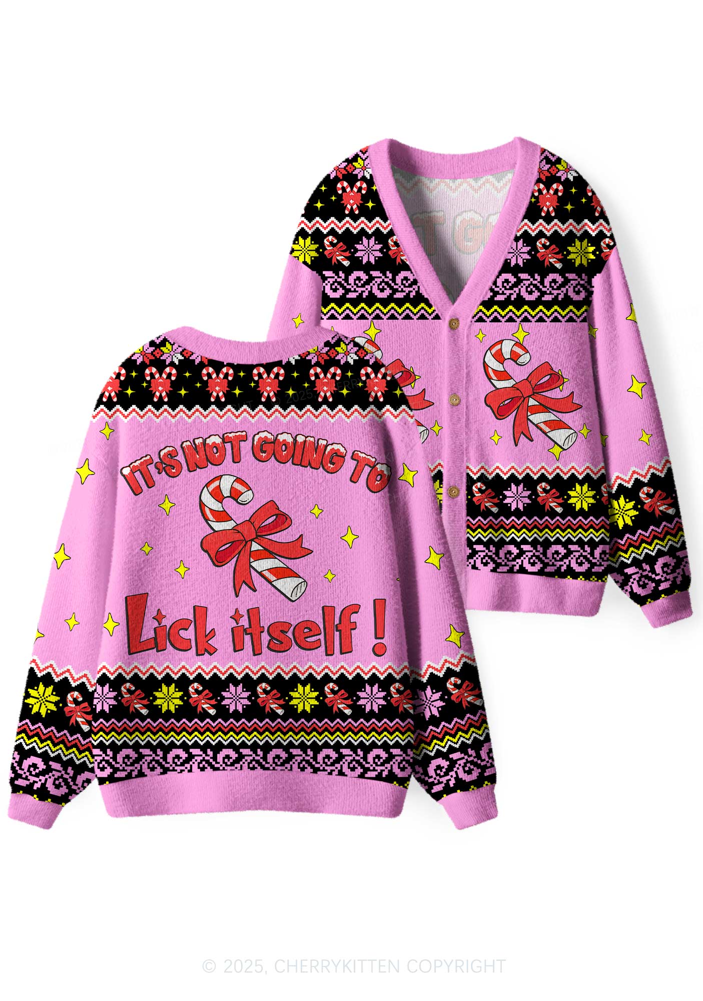 Lick Itself Y2K Christmas Cardigan Knit Sweatshirt Cherrykitten