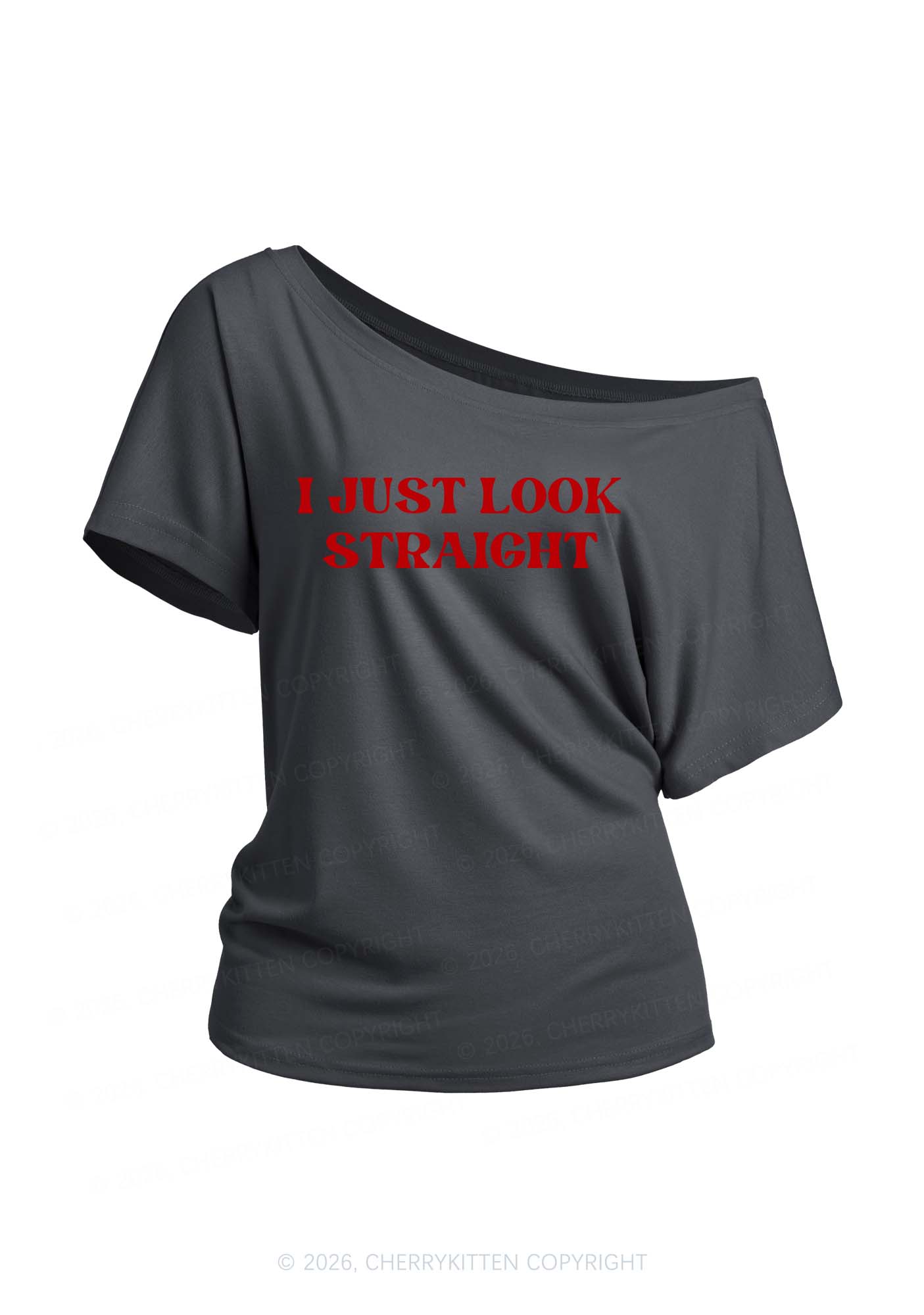 I Just Look Straight Pride Y2K Off Shoulder Tee Cherrykitten