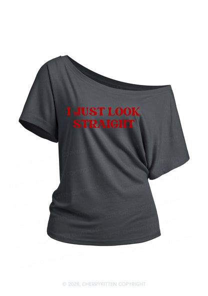 I Just Look Straight Pride Y2K Off Shoulder Tee Cherrykitten