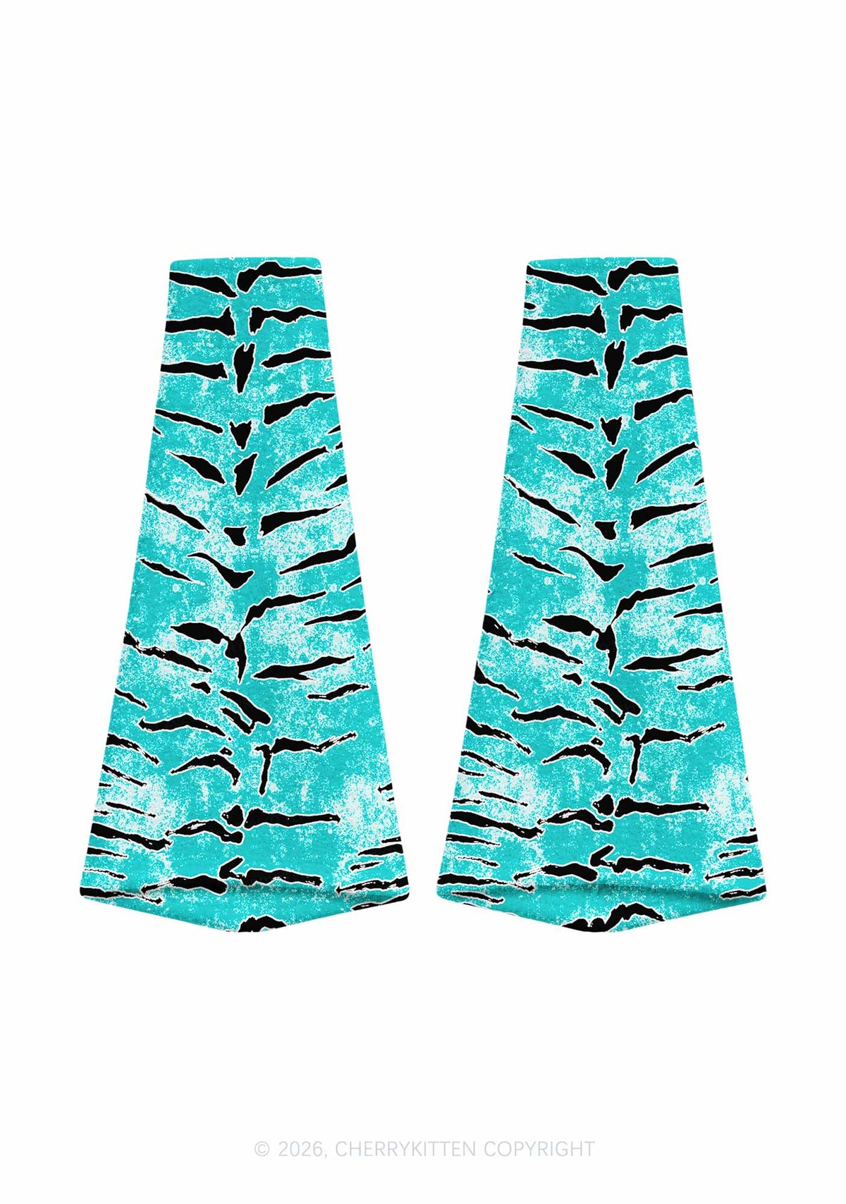 Mint Blue Tiger Stripe Y2K Print Fuzzy Flared Leg Warmers Cherrykitten