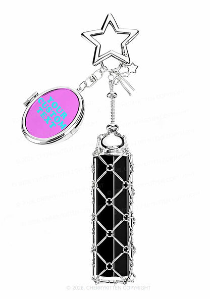 Custom Text 1pc Y2K Metal Mesh Lipstick Holder Keychain With Mirror Cherrykitten