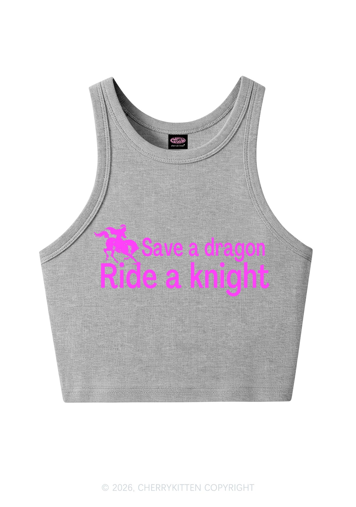 Save Dragon Ride Knight Y2K Crop Tank Top Cherrykitten