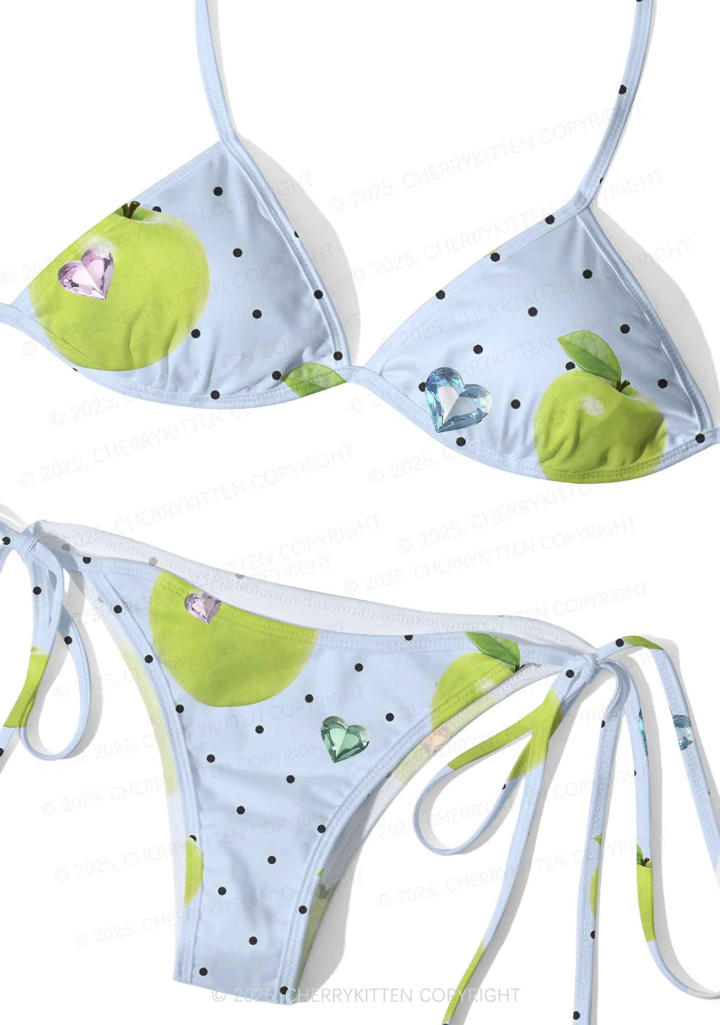 Chic Green Apple Y2K Print Bikini Set Cherrykitten