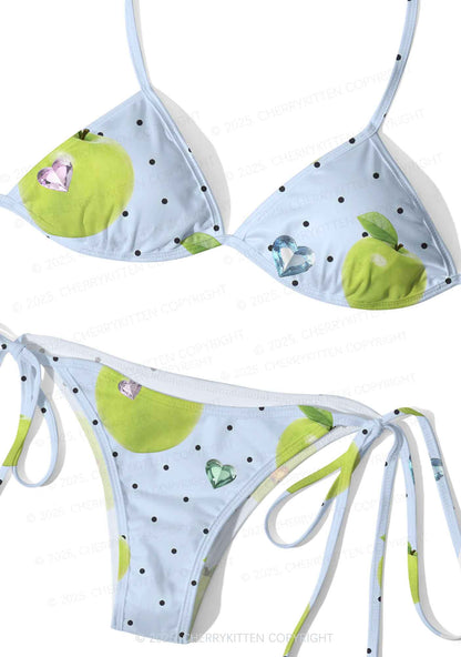 Chic Green Apple Y2K Print Bikini Set Cherrykitten