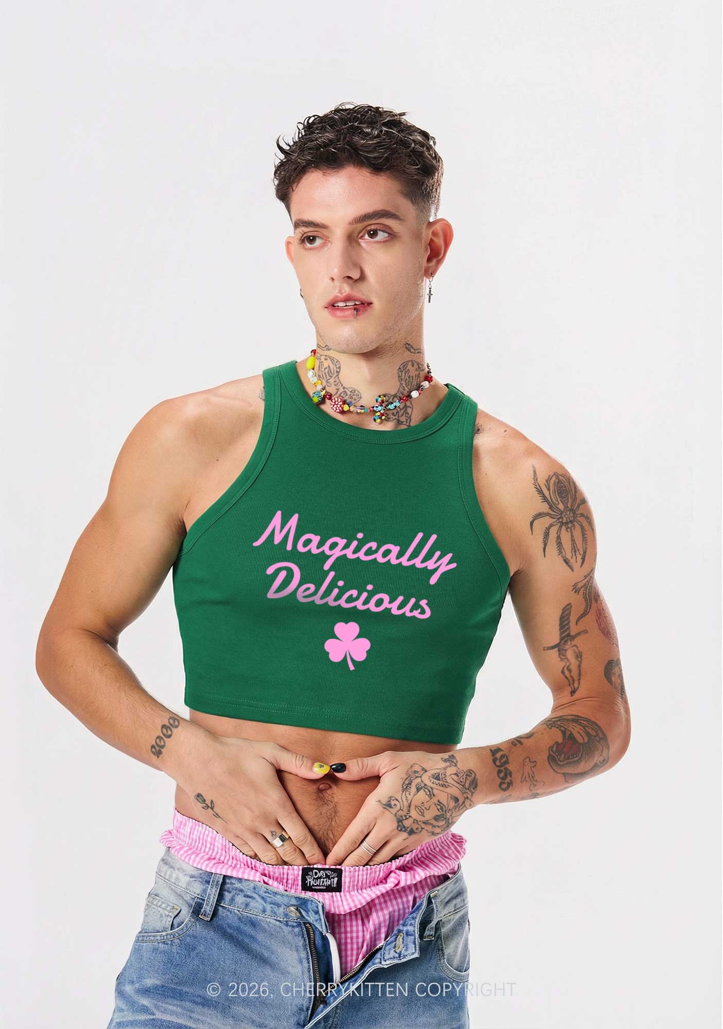 Magically Delicious Shamrock St Patricks Y2K Crop Tank Top Cherrykitten