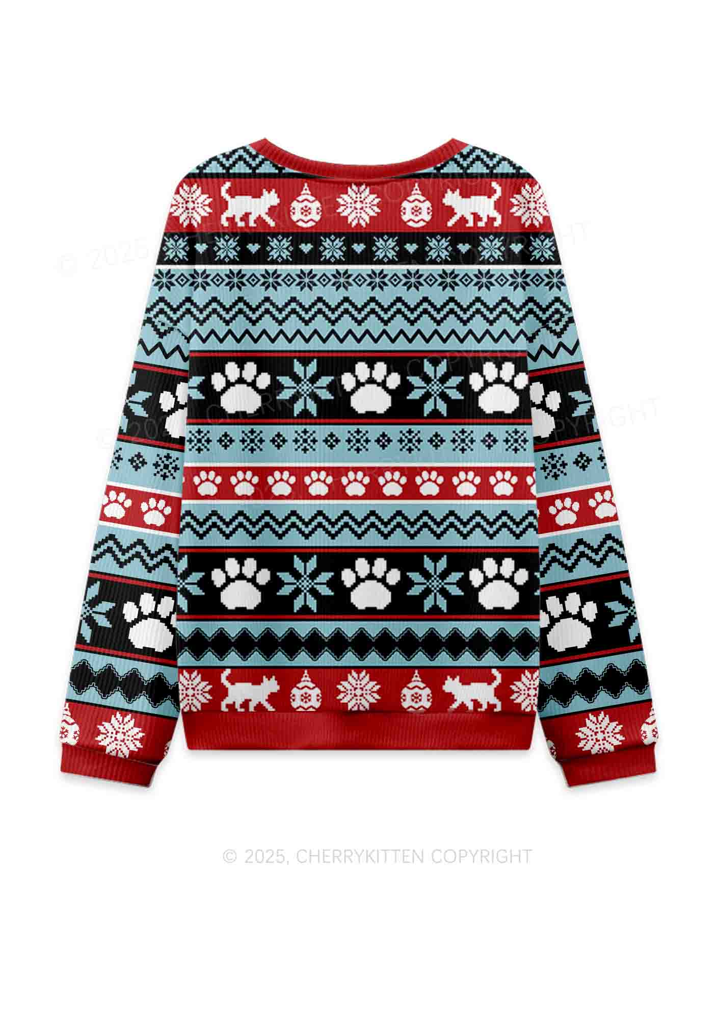 The Cat Lady Y2K Christmas Knit Sweatshirt Cherrykitten