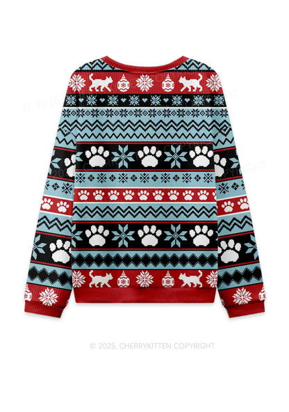 The Cat Lady Y2K Christmas Knit Sweatshirt Cherrykitten