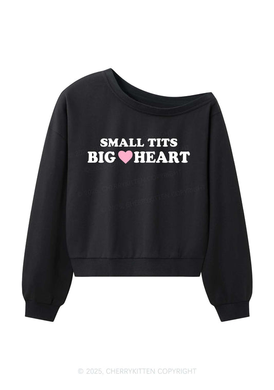 Small But Big Heart Y2K Off Shoulder Sweatshirts Cherrykitten
