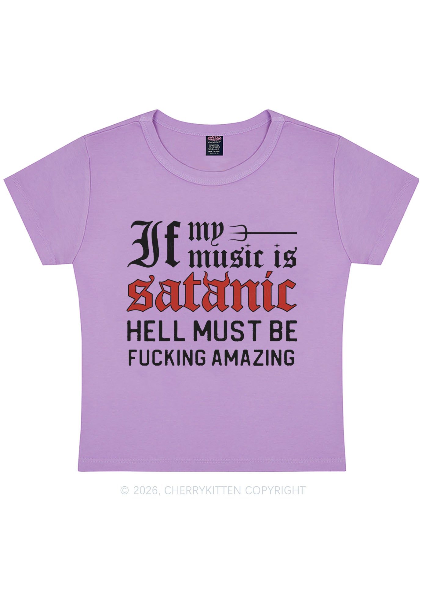 Halloween My Music Is Satanic Y2K Baby Tee Cherrykitten