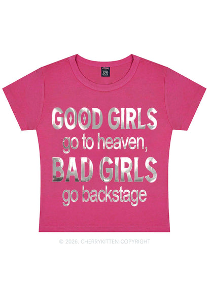 Bad Girls Go Backstage Silver Foil Printed Y2K Baby Tee Cherrykitten