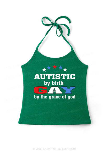 Autistic By Birth Gay Pride Y2K Halter Neck Cami Cherrykitten