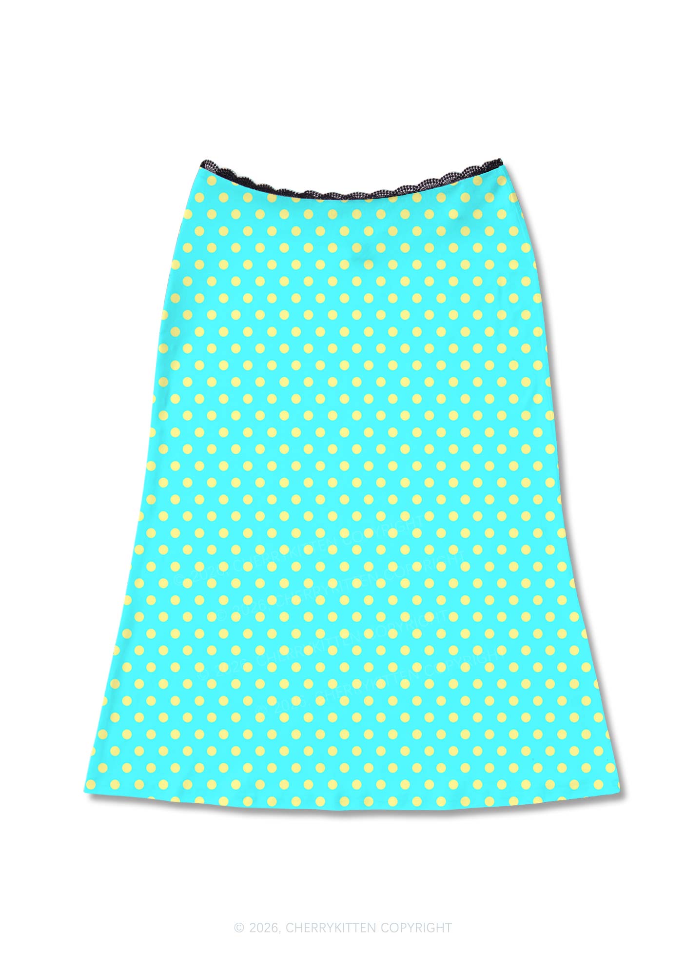 Yellow Dots On Green Y2K Print Midi Skirt Cherrykitten