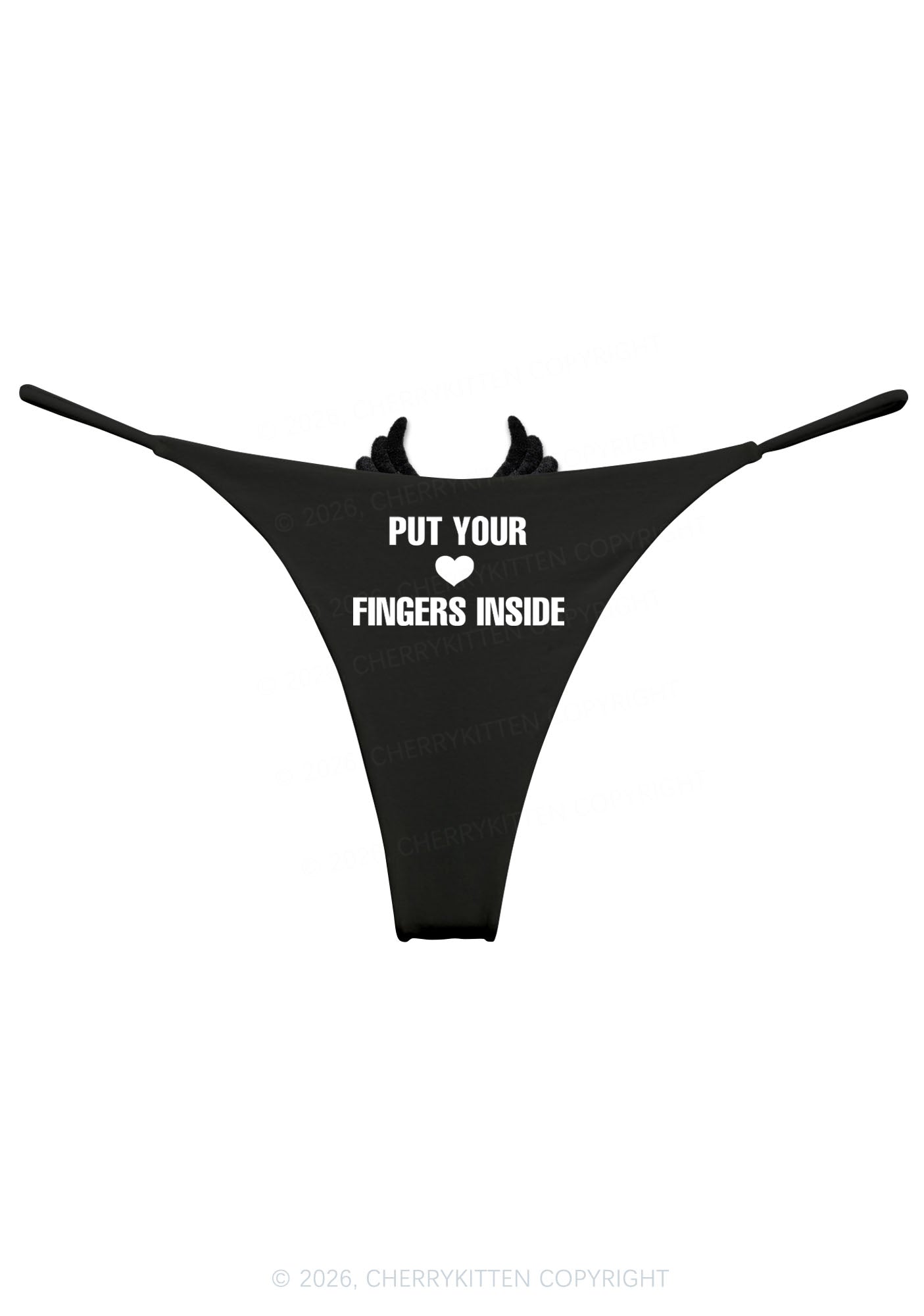 Put Your Fingers Inside Me Y2K Bikini String Thong With Black Wings Cherrykitten