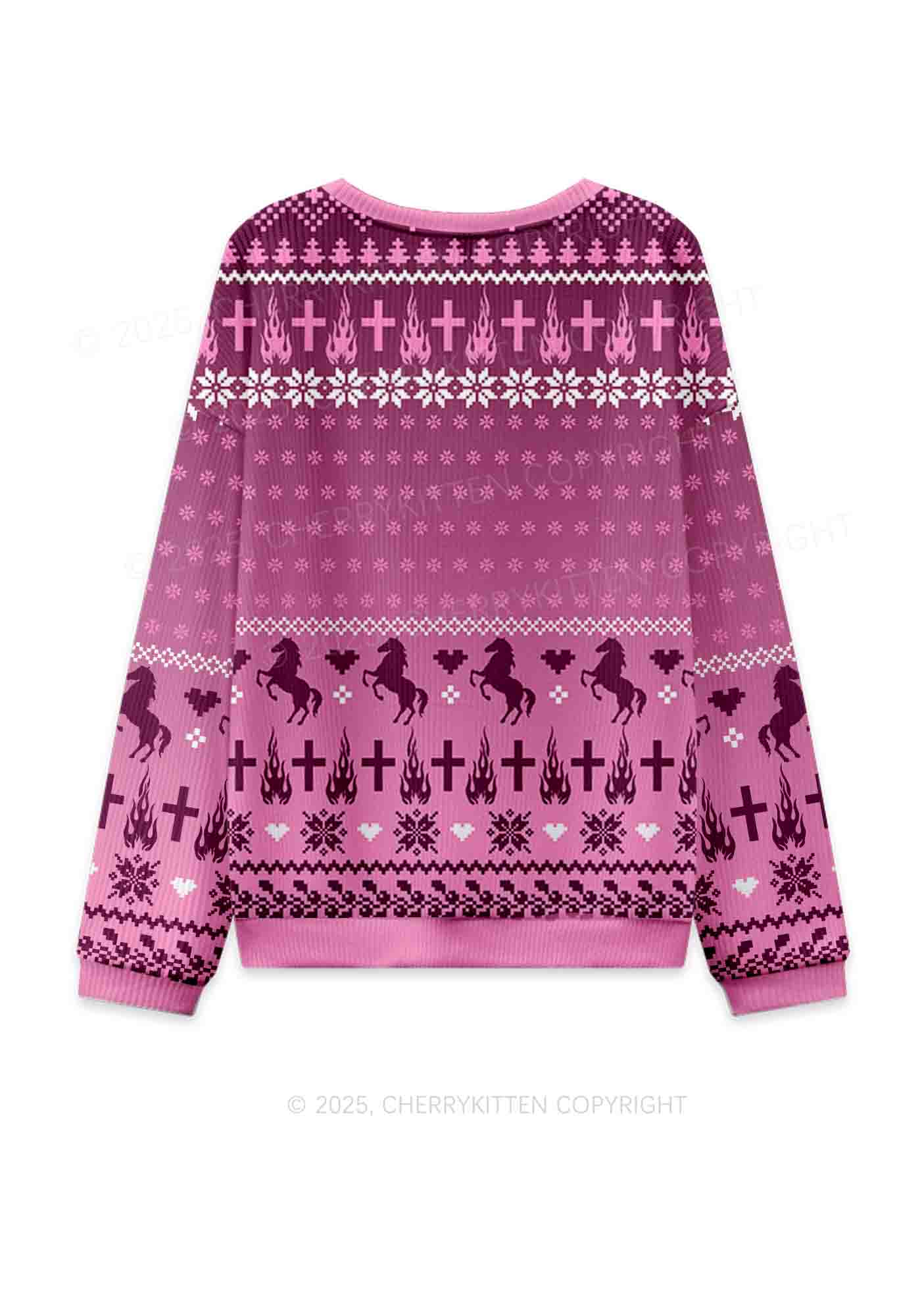 Pink K Pony Y2K Christmas Knit Sweatshirt Cherrykitten