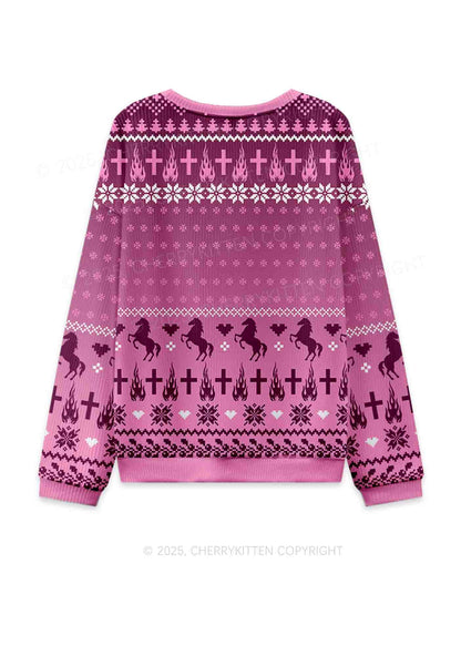 Pink K Pony Y2K Christmas Knit Sweatshirt Cherrykitten