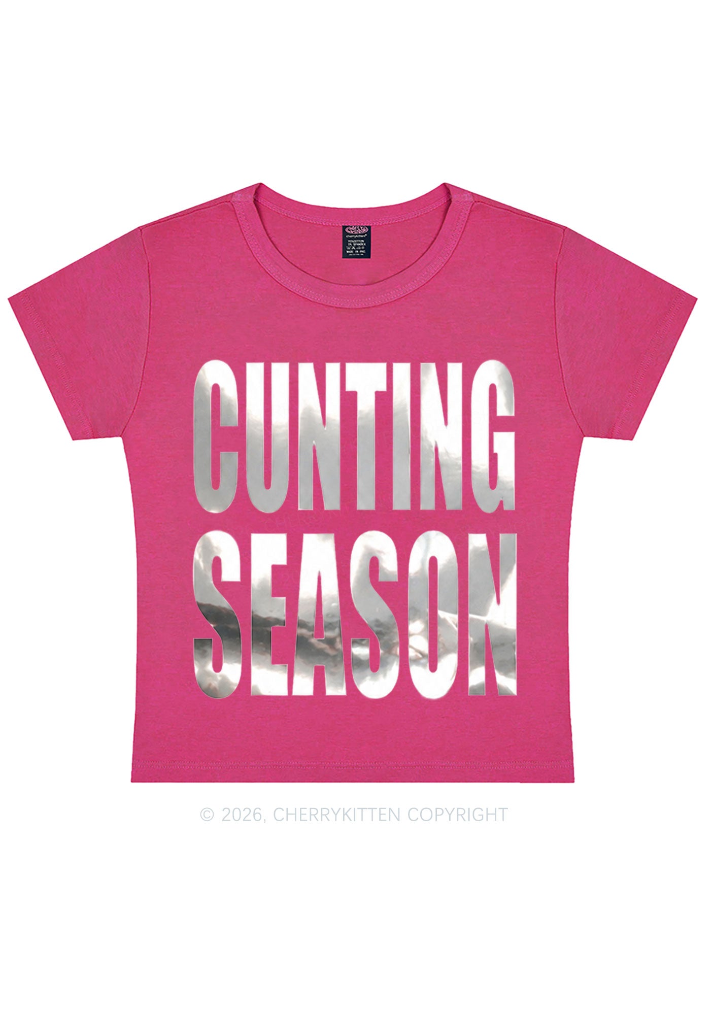 Cxxting Season Silver Foil Printed Y2K Baby Tee Cherrykitten