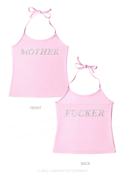 Rhinestone Motherfxcker Two Sides Y2K Halter Neck Cami Cherrykitten