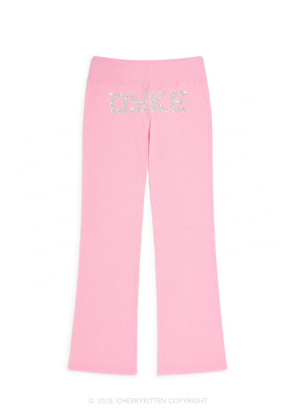 Rhinestone Dyke Pride Y2K Low Rise Drawstring Flare Pants Cherrykitten