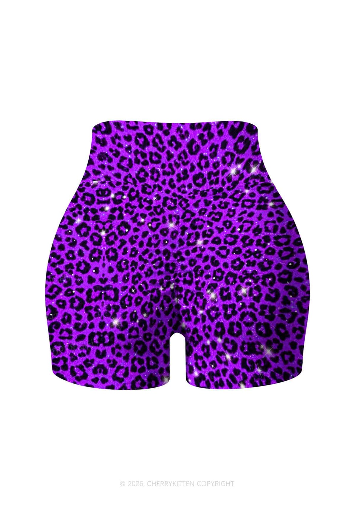 Dark Purple Leopard Y2K Print Gym Shorts Cherrykitten