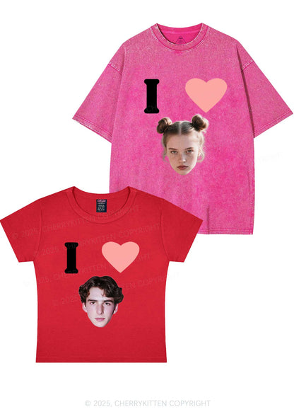 I Love Custom Portrait Y2K Valentine's Day Couple Shirt Cherrykitten