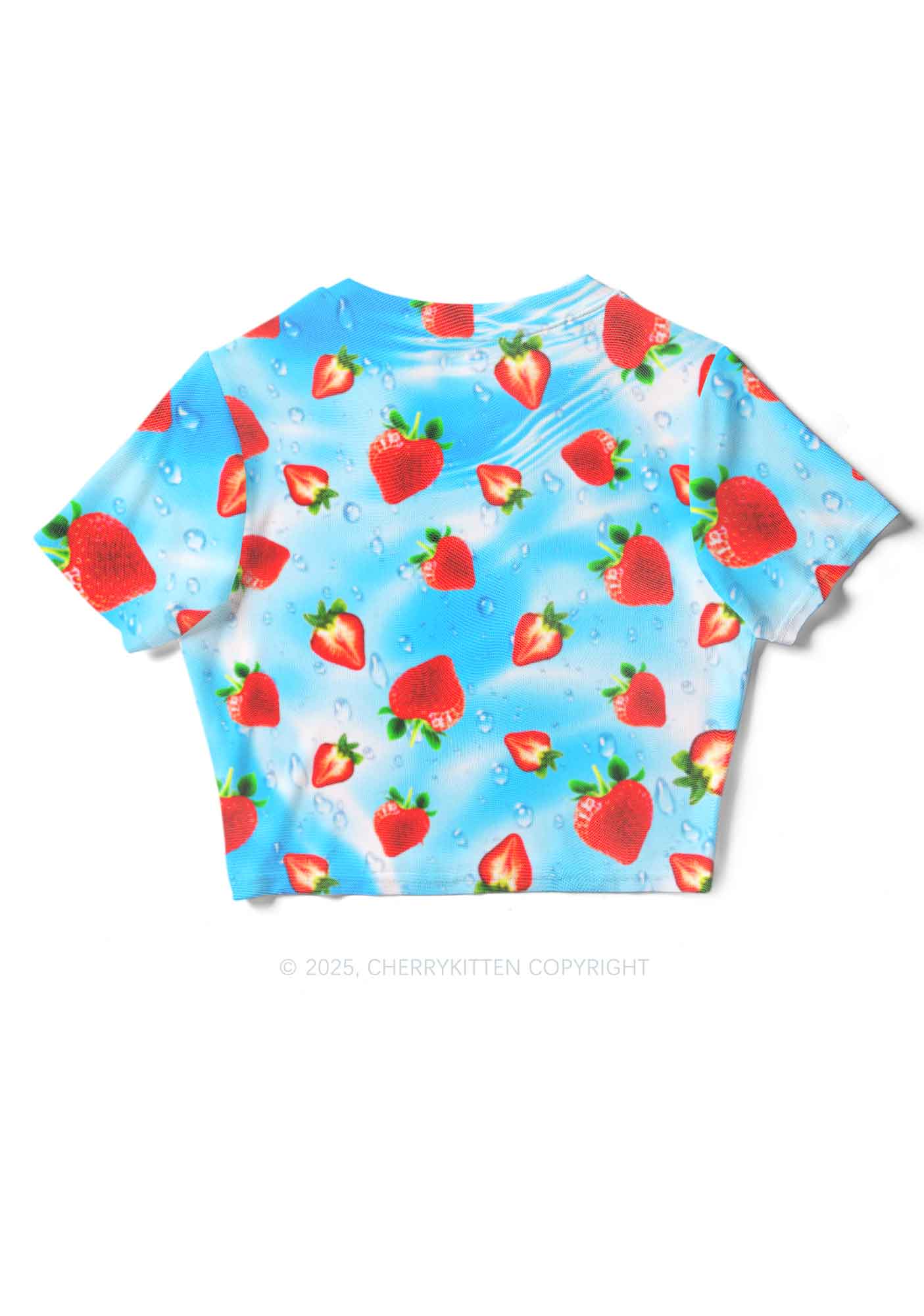 Blue Strawberry Y2K Mesh Crop Top Cherrykitten