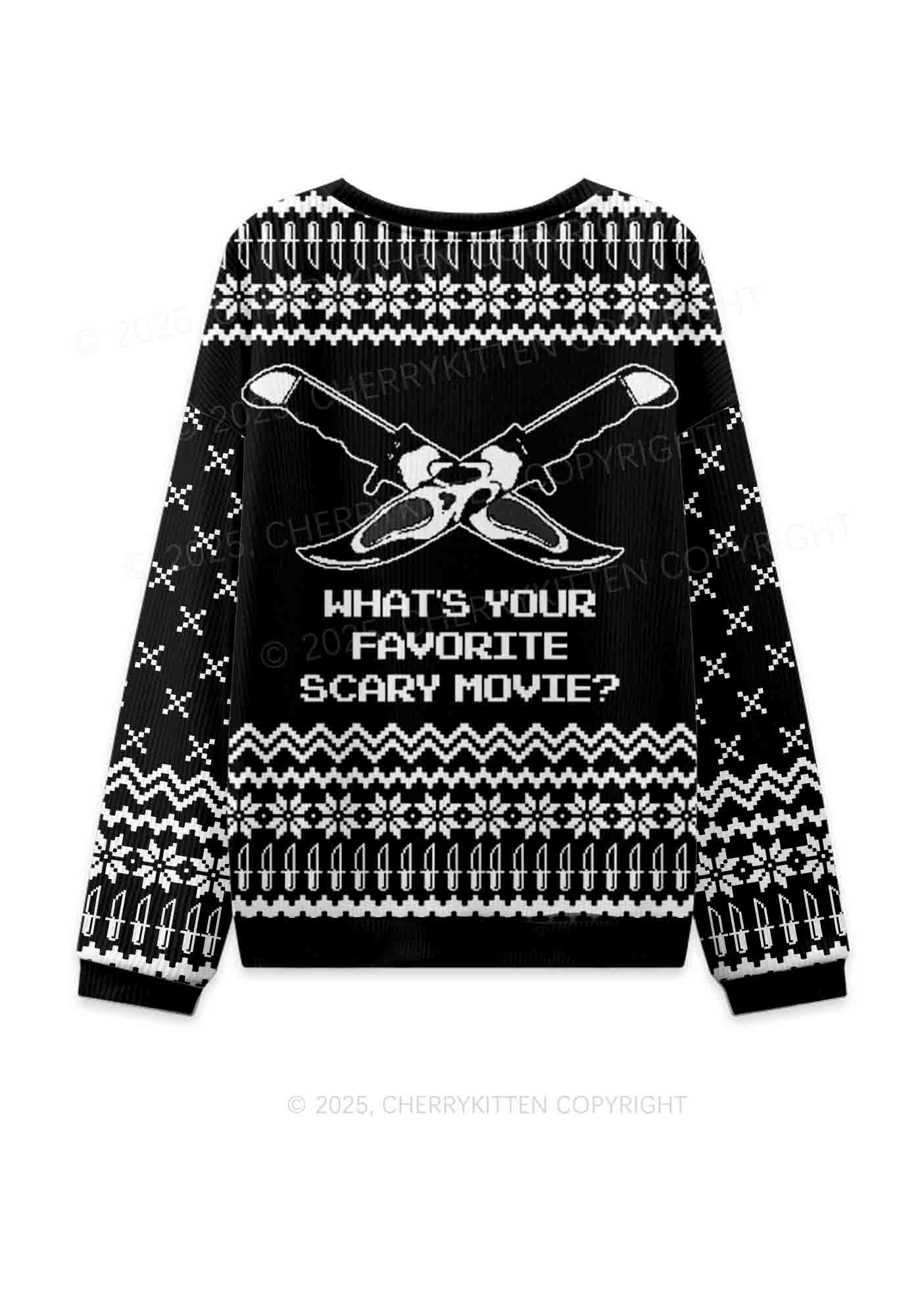 Halloween Black Horror Club Y2K Christmas Knit Sweatshirt Cherrykitten