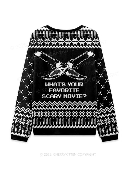 Halloween Black Horror Club Y2K Christmas Knit Sweatshirt Cherrykitten