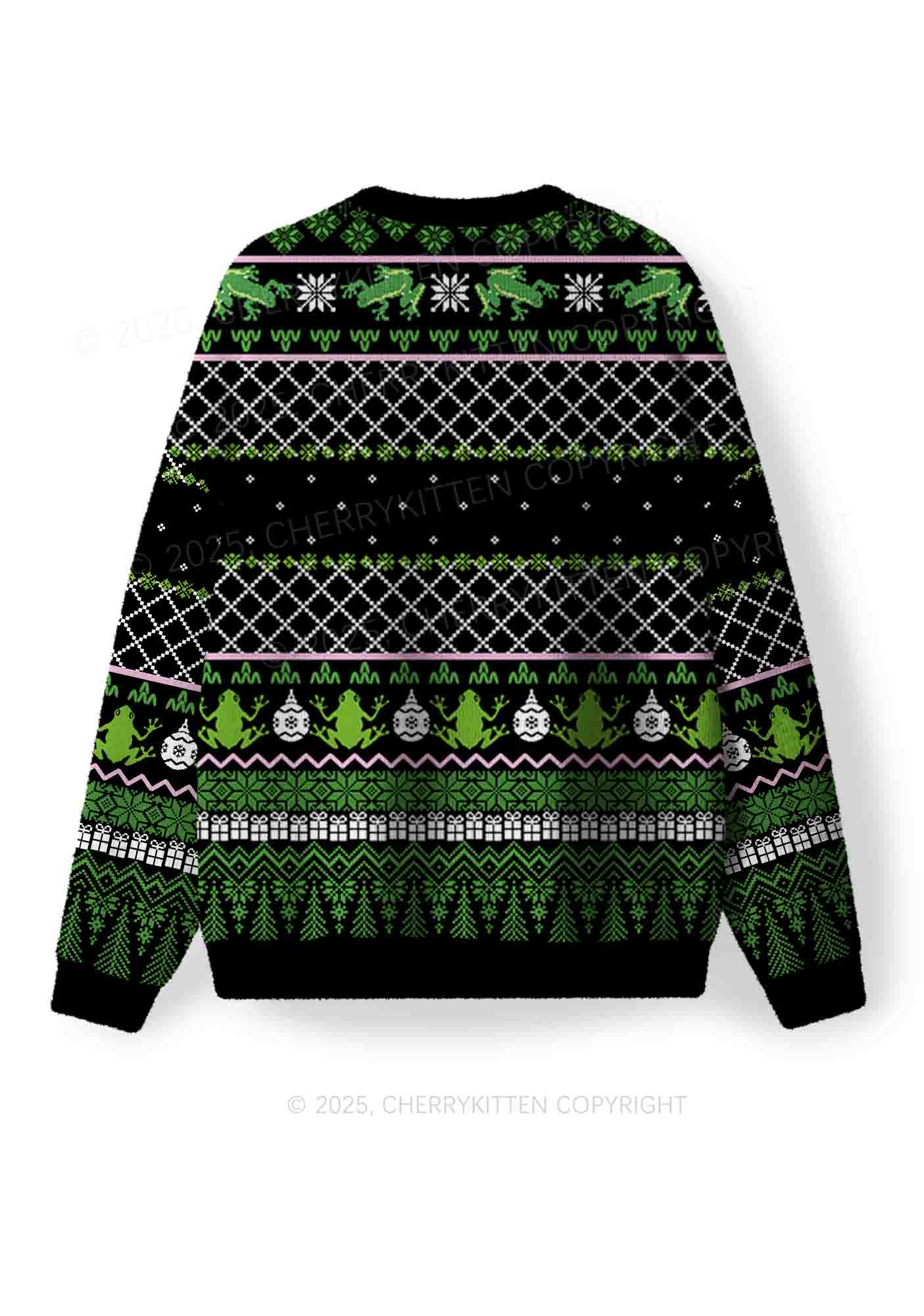 Eat The Rich Frog Y2K Christmas Knit Sweatshirt Cherrykitten