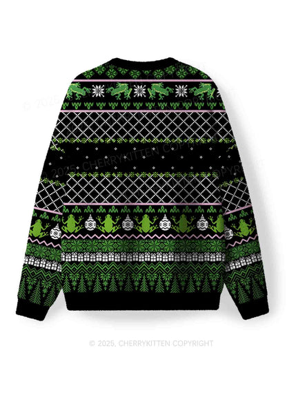 Eat The Rich Frog Y2K Christmas Knit Sweatshirt Cherrykitten