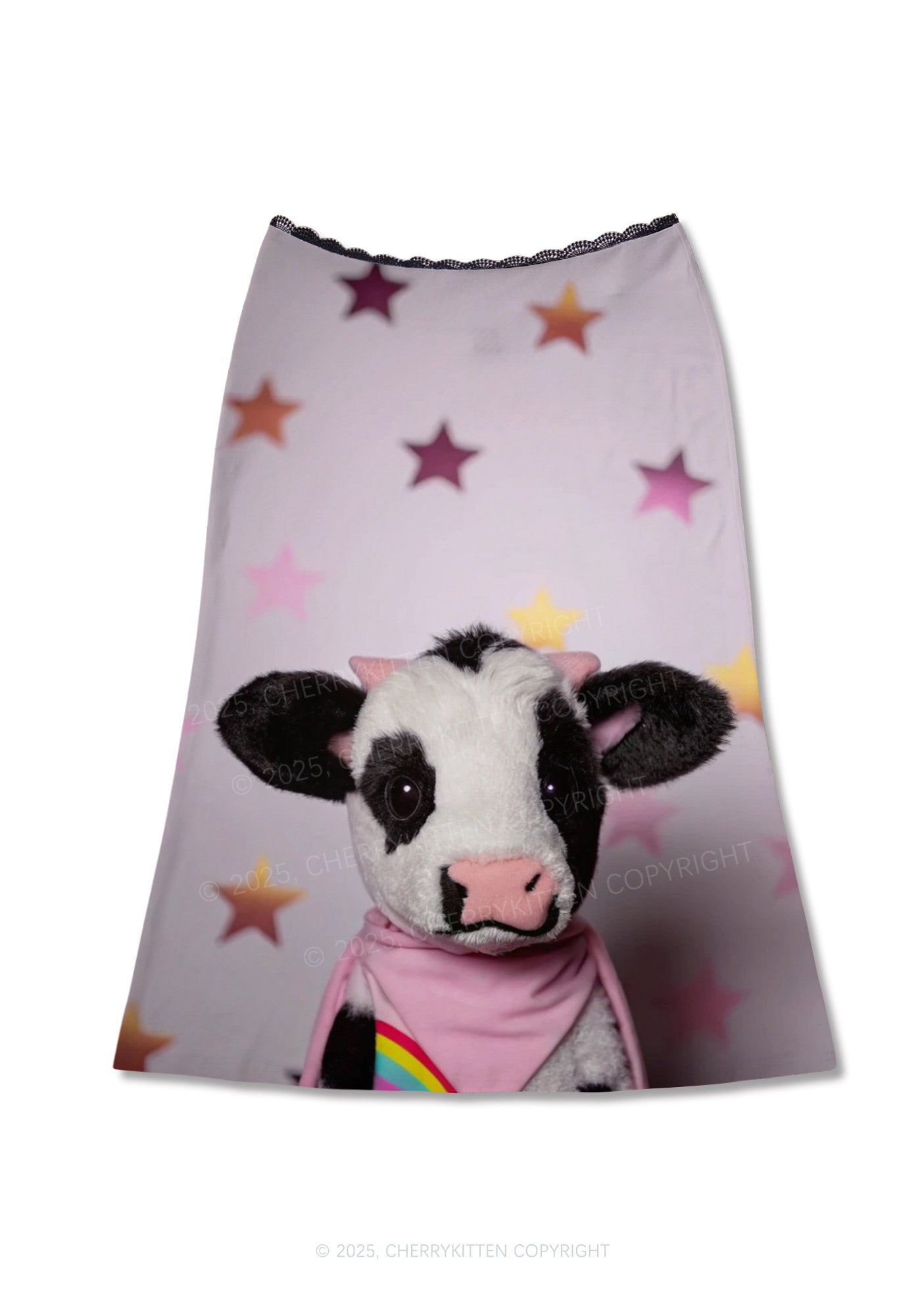 Cow Magic Stars Y2K Print Midi Skirt Cherrykitten
