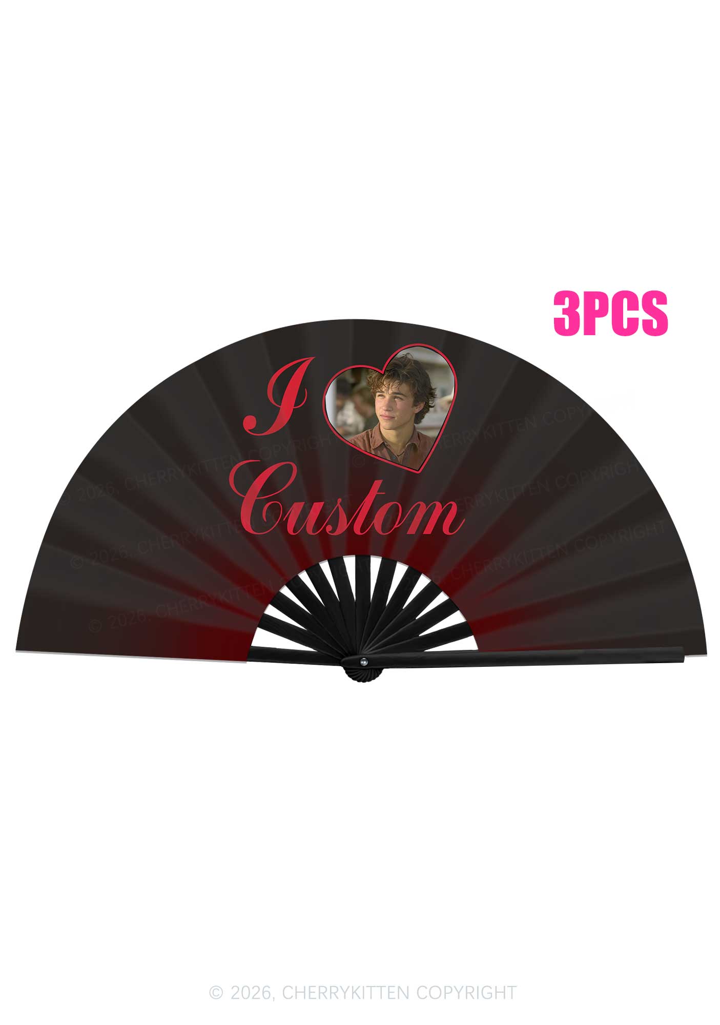 I Love Custom Photo Valentine's Day Y2K Rave Hand Fan Cherrykitten