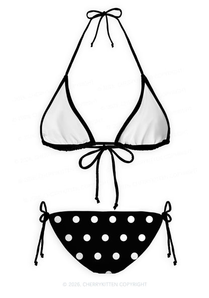 White Dots On Black Y2K Print Bikini Set Cherrykitten
