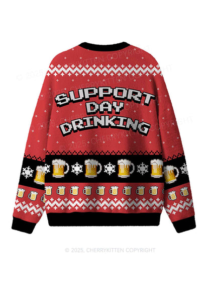 Support Day Drinking Y2K Christmas Knit Sweatshirt Cherrykitten