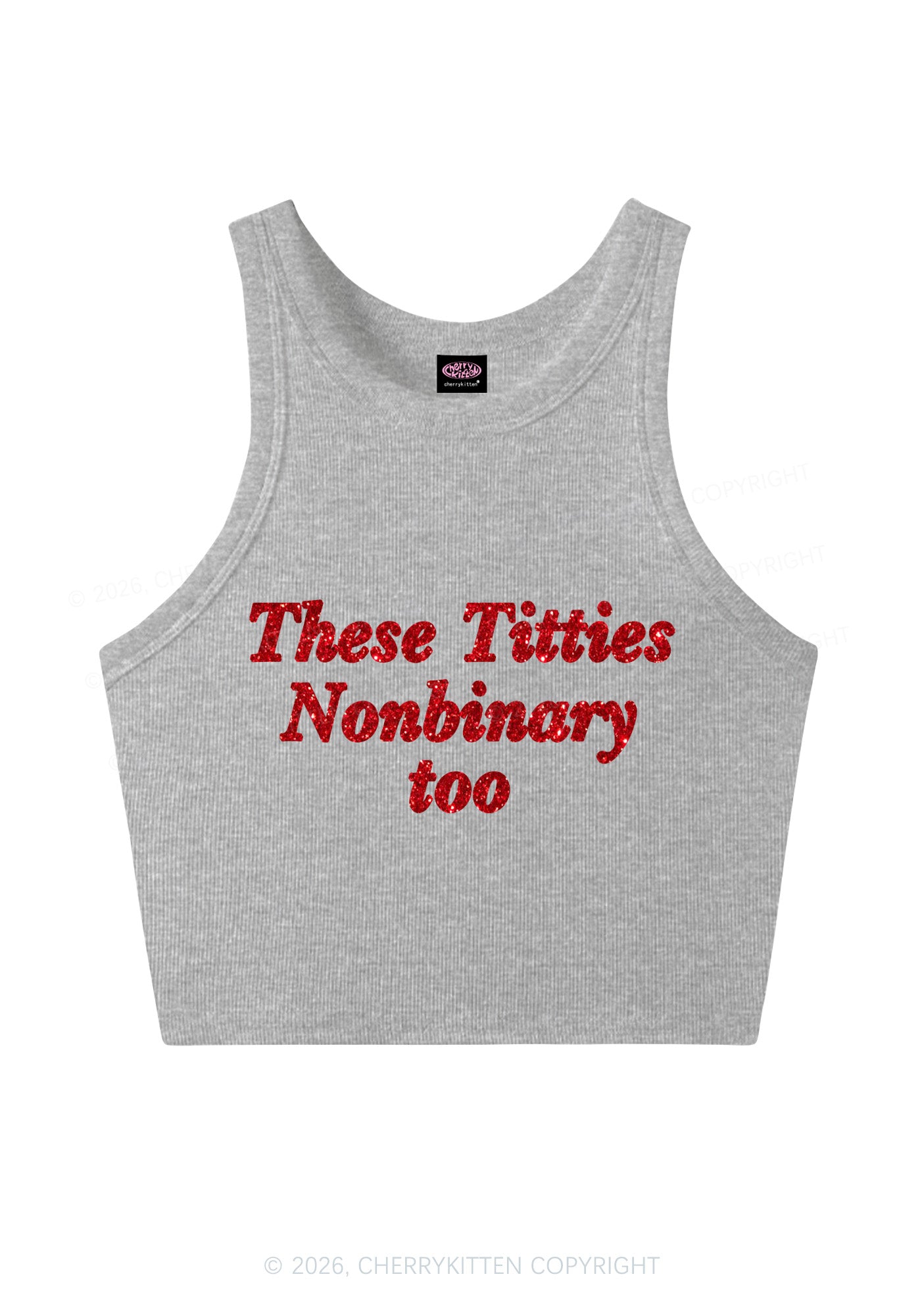 Glitter Txtties Nonbinary Too Pride Y2K Crop Tank Top Cherrykitten