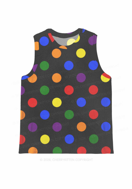 Rainbow Dots On Black Pride Y2K Mesh Muscle Tank Cherrykitten