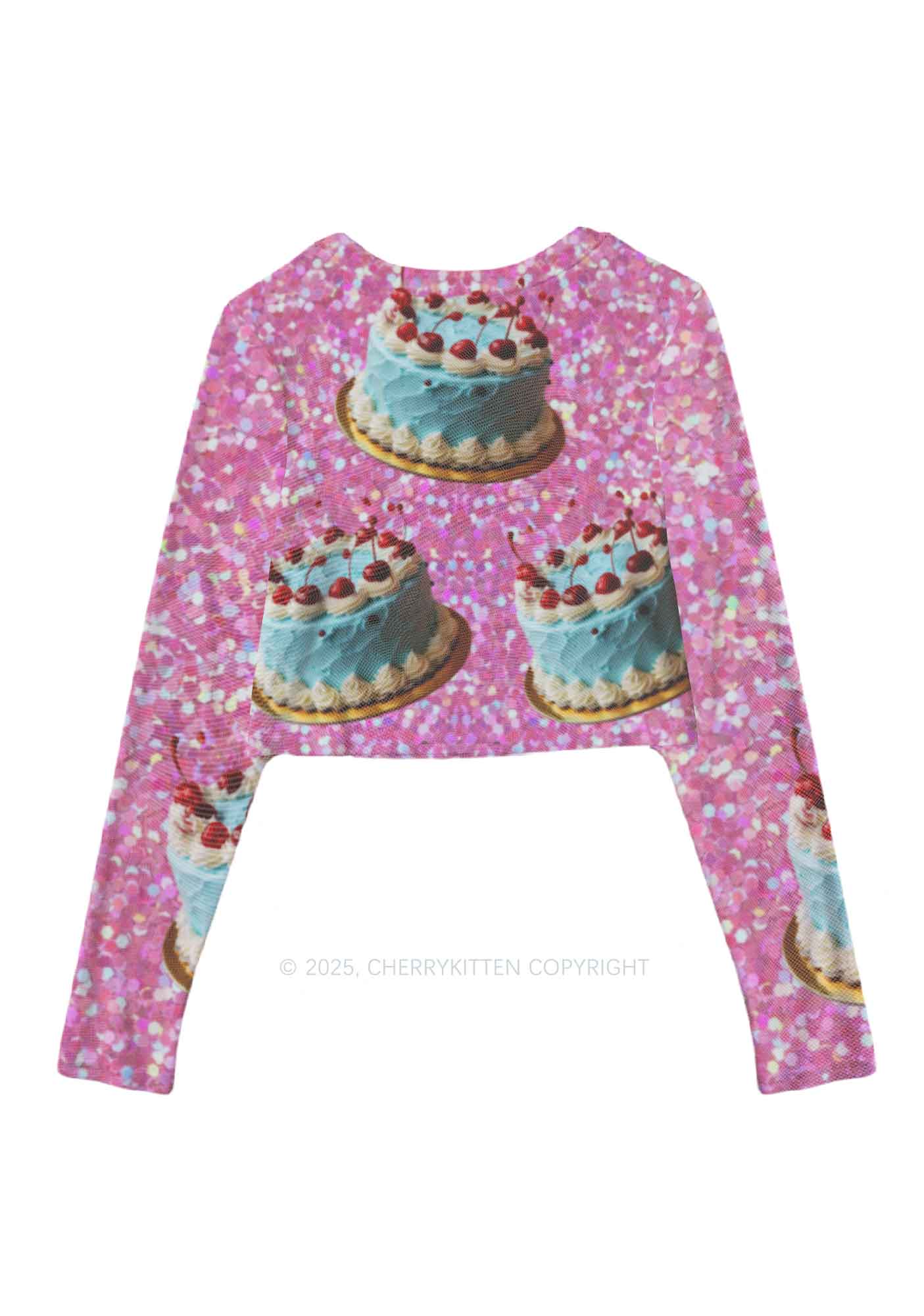 Cherry Cakes Y2K Mesh Long Sleeve Crop Top Cherrykitten