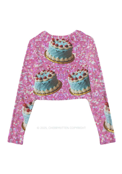 Cherry Cakes Y2K Mesh Long Sleeve Crop Top Cherrykitten