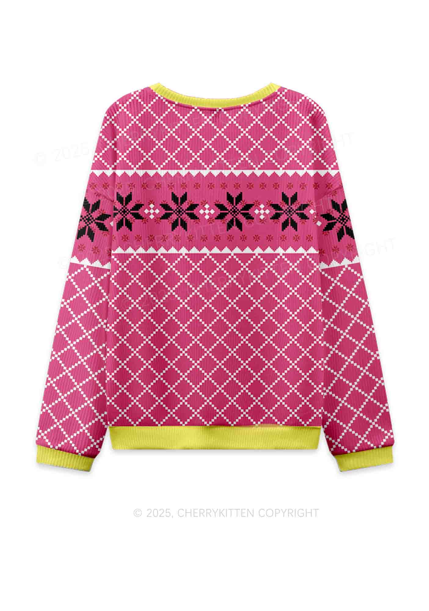 Pink Slxt Y2K Christmas Knit Sweatshirt Cherrykitten