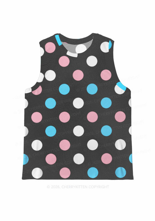 Trans Dots On Black Pride Y2K Mesh Muscle Tank Cherrykitten
