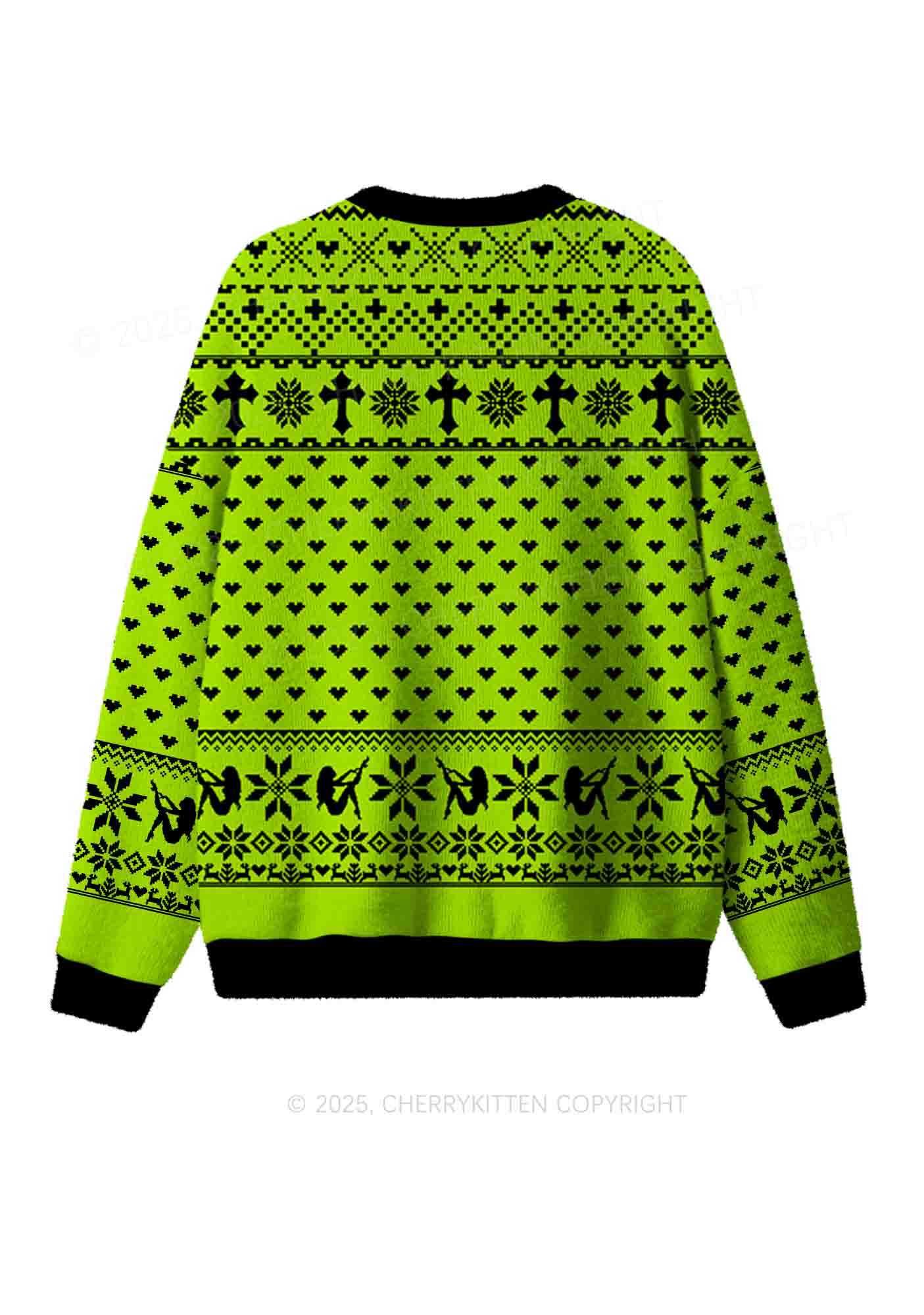 Green Cxxt Y2K Christmas Knit Sweatshirt Cherrykitten