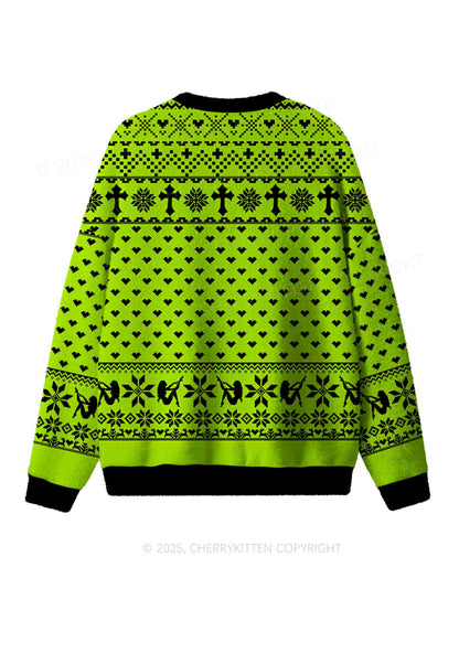 Green Cxxt Y2K Christmas Knit Sweatshirt Cherrykitten