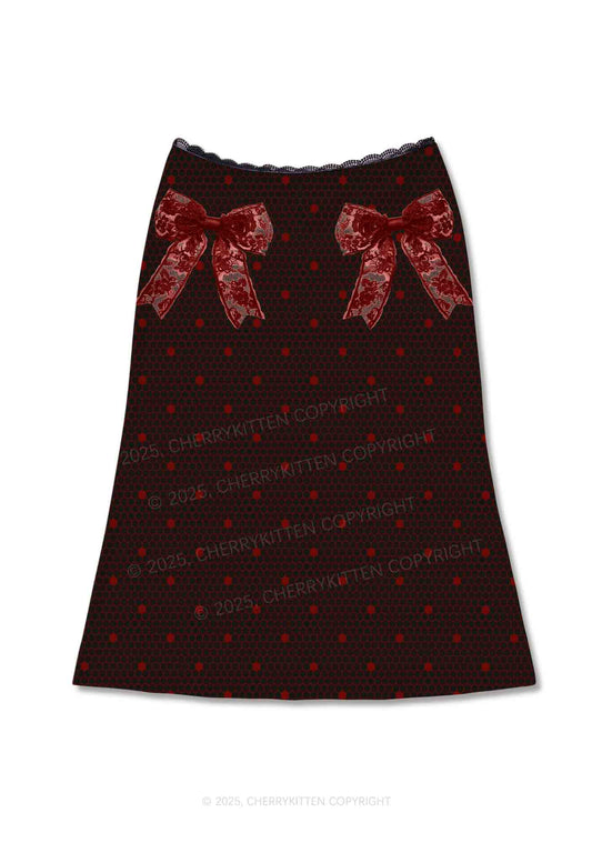 Bow Ties Y2K Print Midi Skirt Cherrykitten