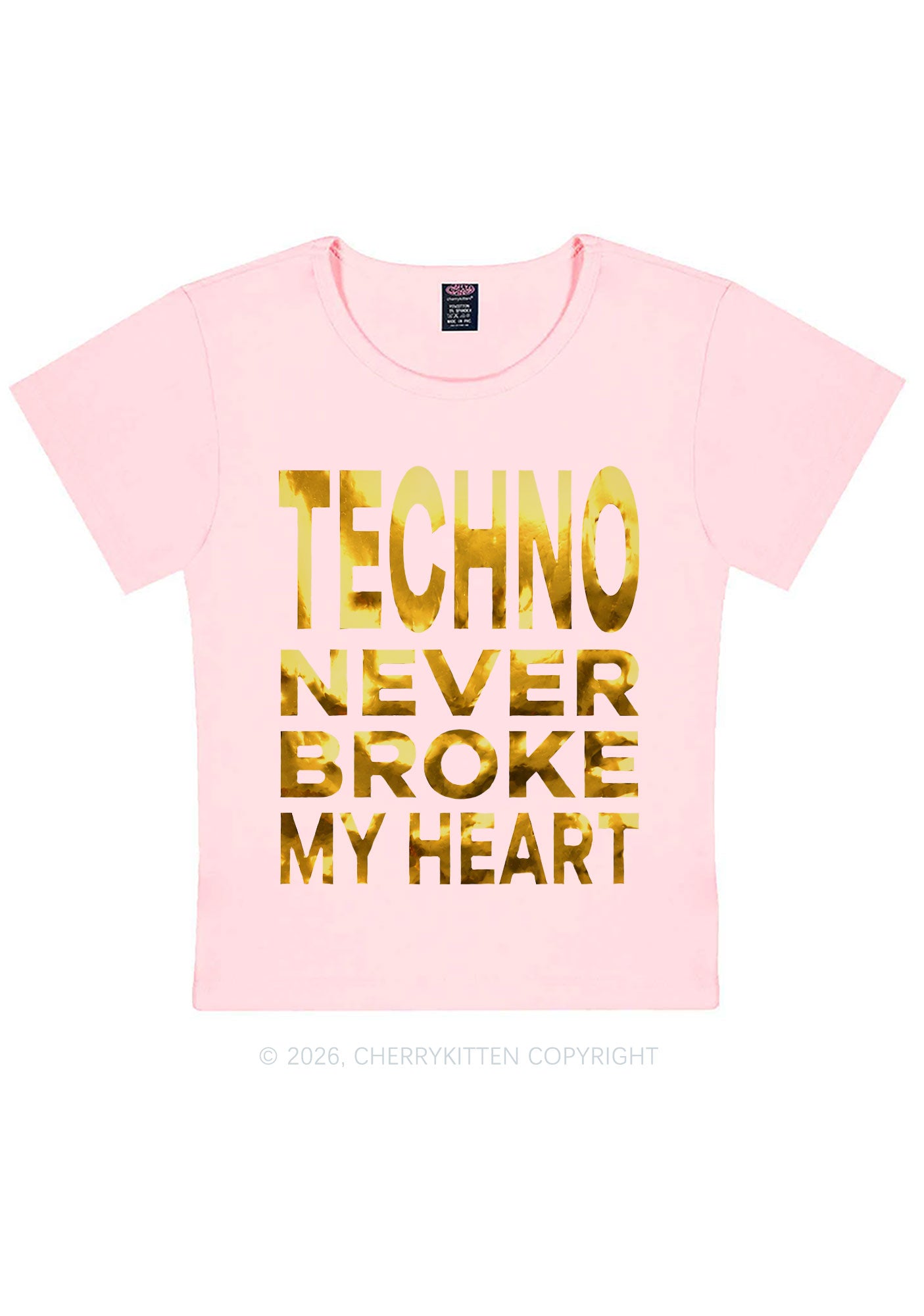 Techno Broke Heart Silver Foil Printed Y2K Baby Tee Cherrykitten
